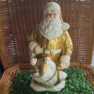 Vintage Gold Santa With Pack Full Of Toys